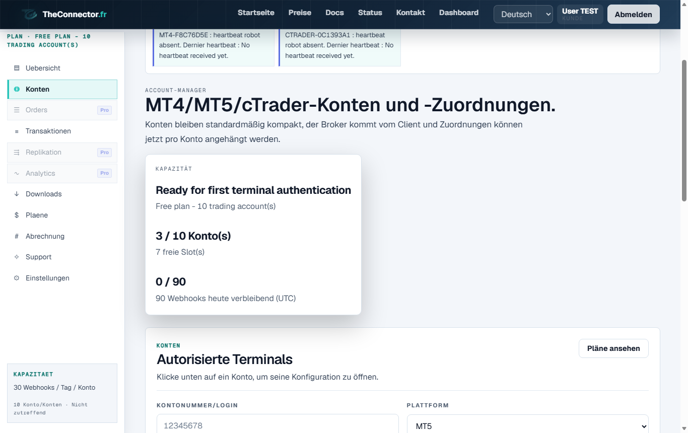 Screenshot der Kontoeinstellungen