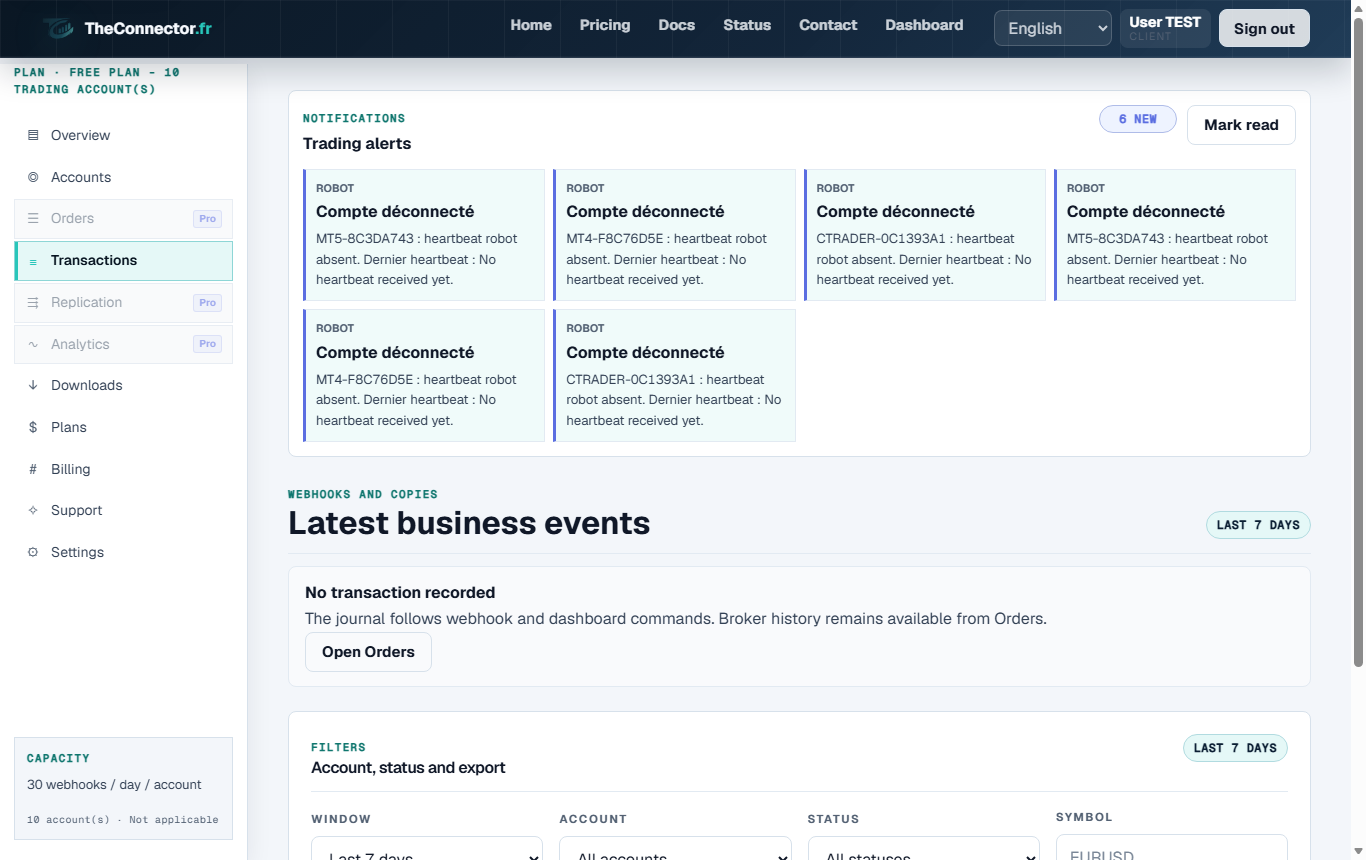 Transactions and orders screenshot