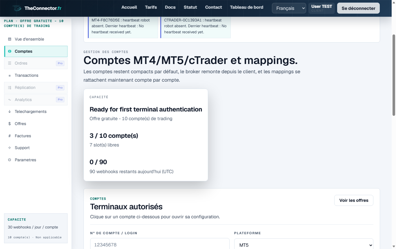Capture des réglages compte
