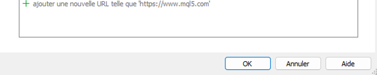 L'adresse autorisée dans les options MetaTrader