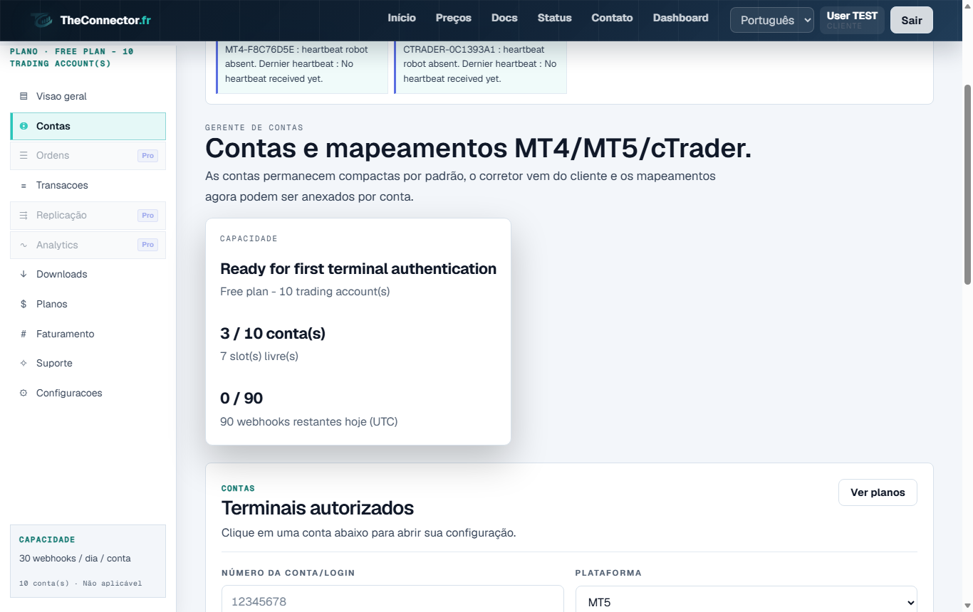 Captura das definições da conta