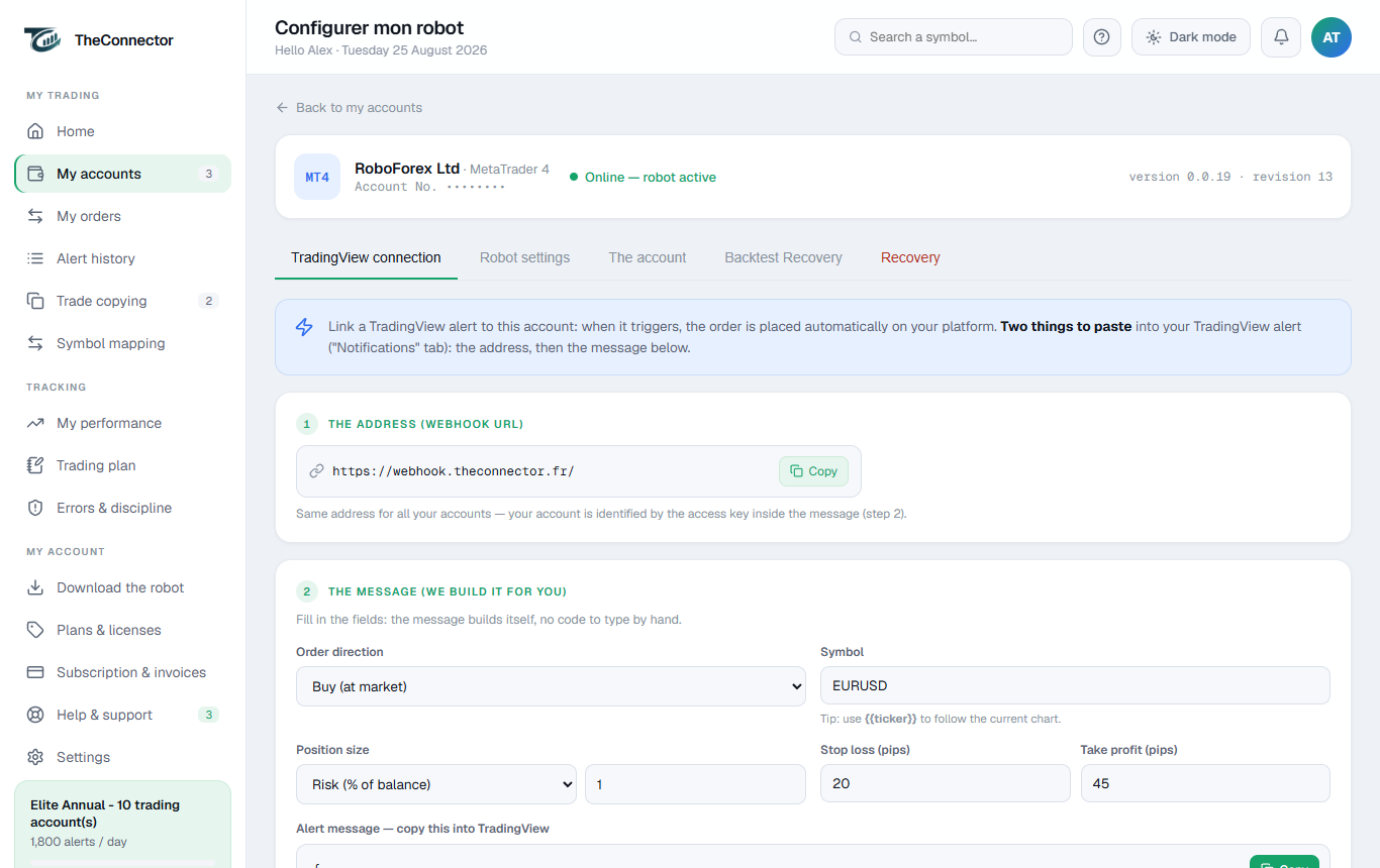 Le constructeur de message du dashboard